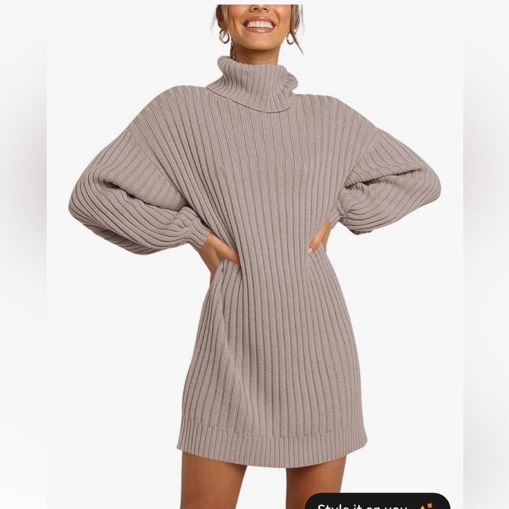 ANRABESS Women Oversized‎ Mauve Turtleneck Sweater Dress. Size medium.